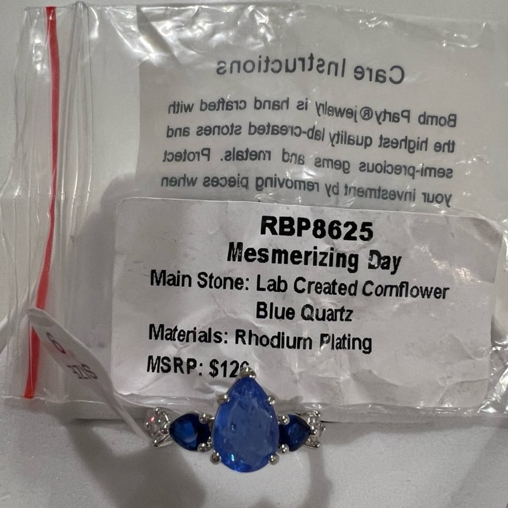 Bomb Party BP Cornflower blue quartz Ring size 9 “Mesmerizing Day” RBP8625
